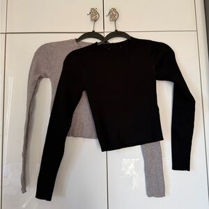 Black and Gray Long Sleeve Tops